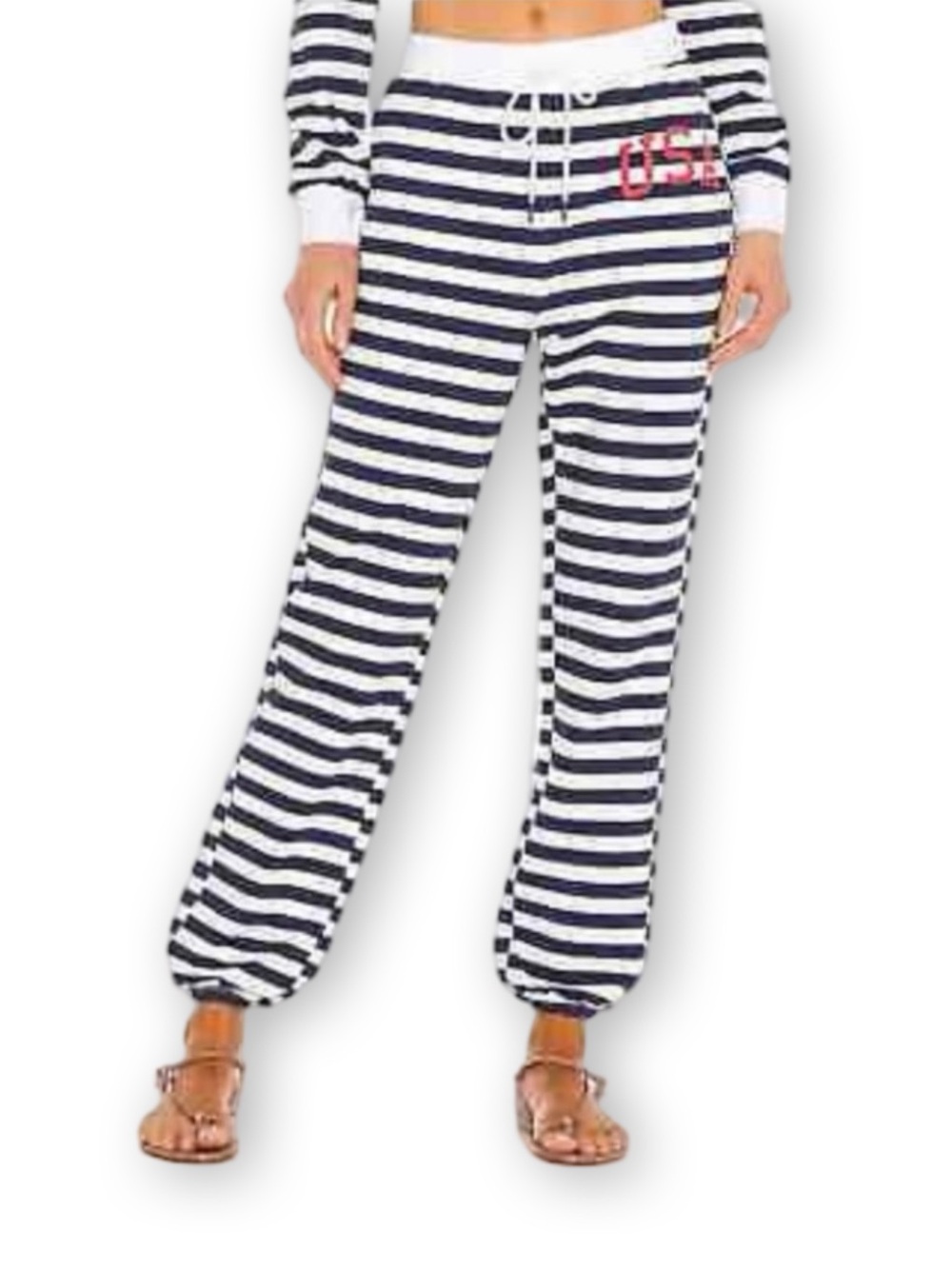 Navy & White Striped Jogger Pants with Red USA Accent - Picture 3 of 7